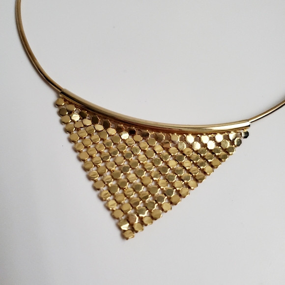 Goldtone Choker Mesh Bib Slider Pendant Hook Clasp Elegant & Simple Holiday Wear - Picture 2 of 4